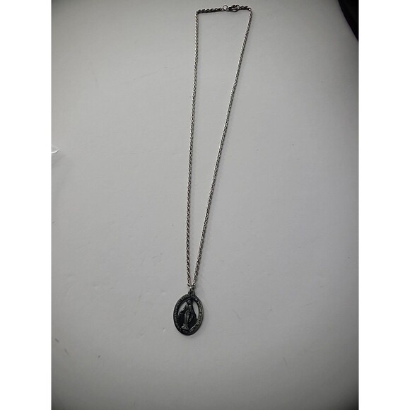Vintage Necklace Chain Silver Tone Medal of Immaculate Conception Charm Jewelry - Picture 9 of 13